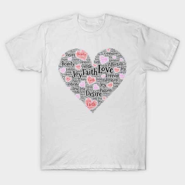 Black Word Cloud Heart With Hearts Original Art T-Shirt by ckandrus